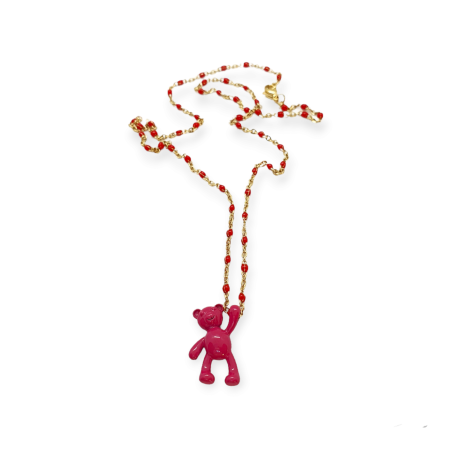 necklace goldchain with red beads and purple bear6
